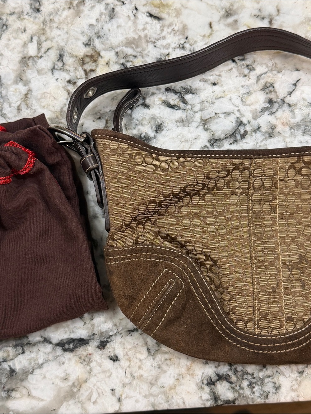 Coach Tan and Brown Signature Canvas Shoulder Bag